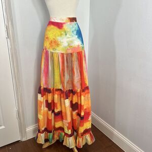 Lillys Closet Maxi Skirt Womens 1XL Multicolor Abstract Tiered 90s Y2K